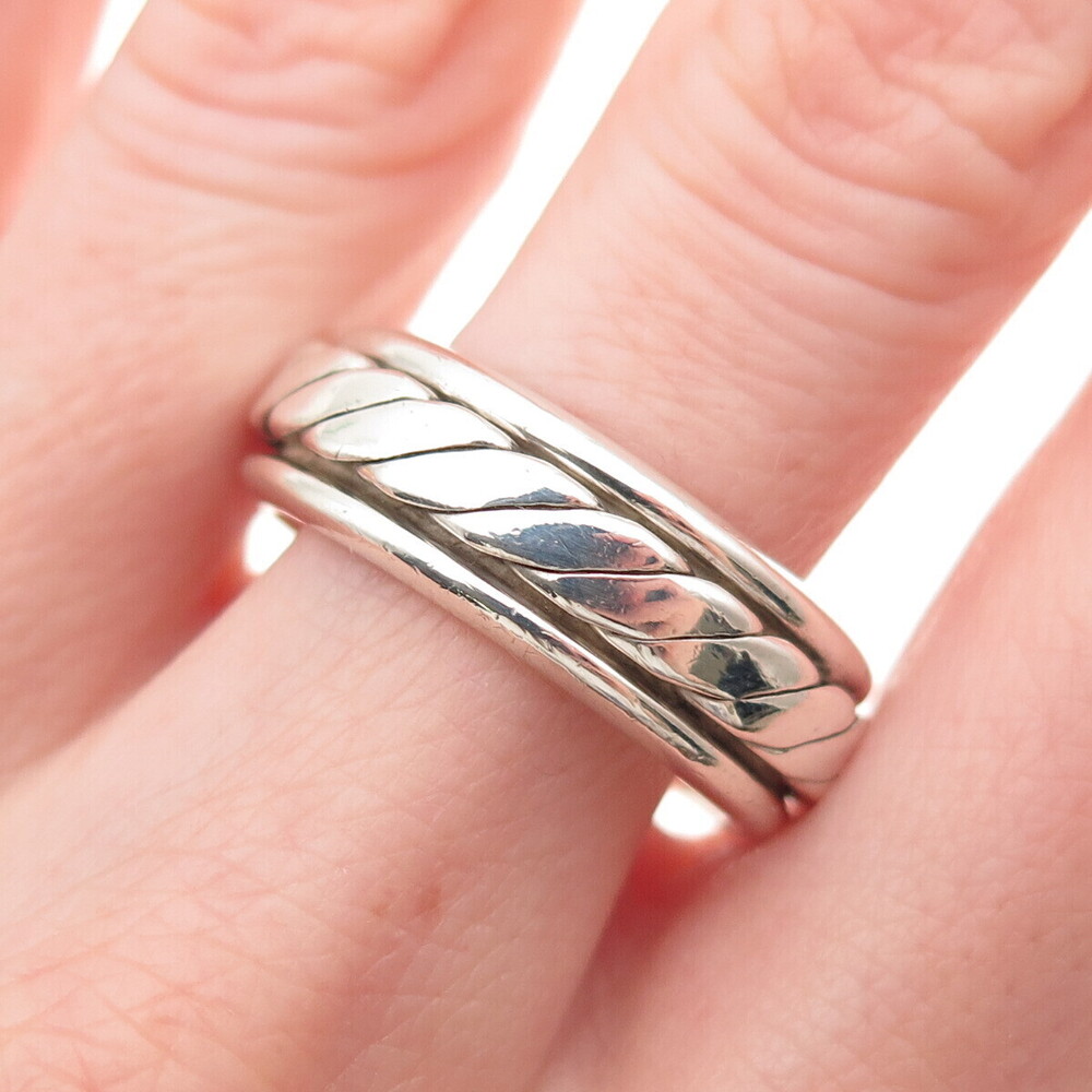 925 Sterling Silver Vintage Mexico Oxidized Braided Band Ring Size 10.25